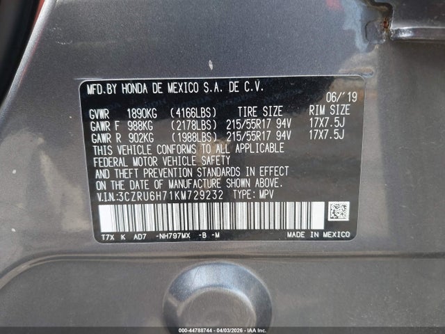 2019 HONDA HR-V 3CZRU6H71KM729232 Photo 8