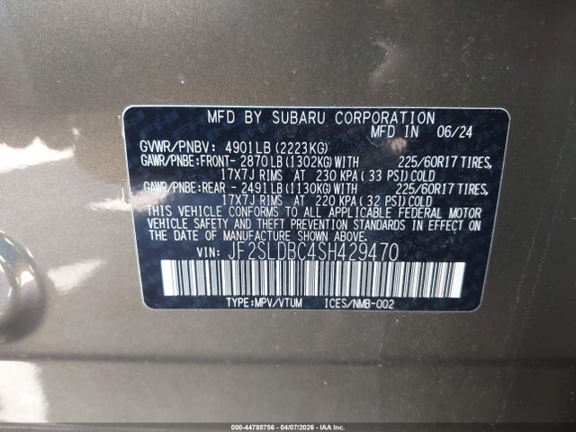 44788756 :رقم المزاد ، JF2SLDBC4SH429470 vin ، 2025 Subaru Forester Premium مزاد بيع