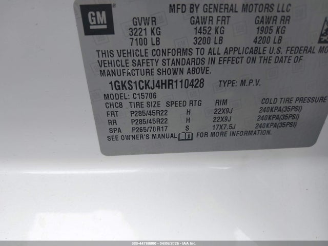 Aukcja sprzedaży 2017 Gmc Yukon Denali, vin: 1GKS1CKJ4HR110428, numer aukcji: 44788800