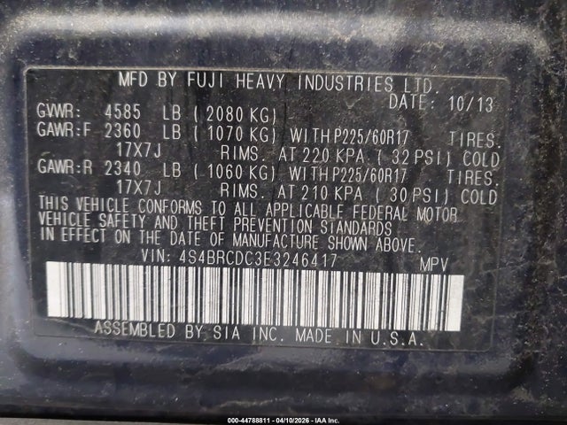 2014 Subaru Outback 2.5i Premium მანქანა იყიდება აუქციონზე, vin: 4S4BRCDC3E3246417, აუქციონის ნომერი: 44788811