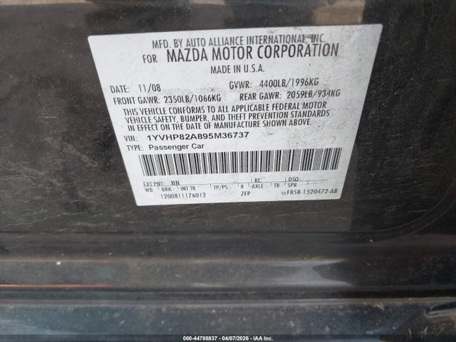 Продаж на аукціоні авто 2009 Mazda Mazda6 I Touring, vin: 1YVHP82A895M36737, номер лоту: 44788837