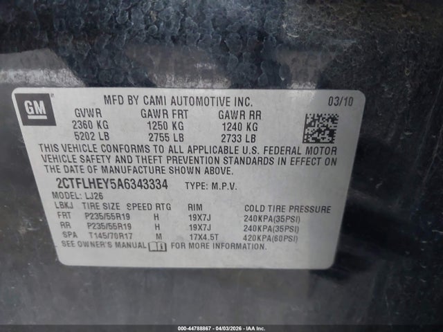 Aukcja sprzedaży 2010 Gmc Terrain Slt-2, vin: 2CTFLHEY5A6343334, numer aukcji: 44788867