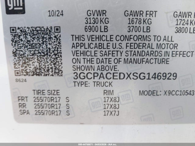 Aukcja sprzedaży 2025 Chevrolet Silverado 1500, vin: 3GCPACEDXSG146929, numer aukcji: 44788871