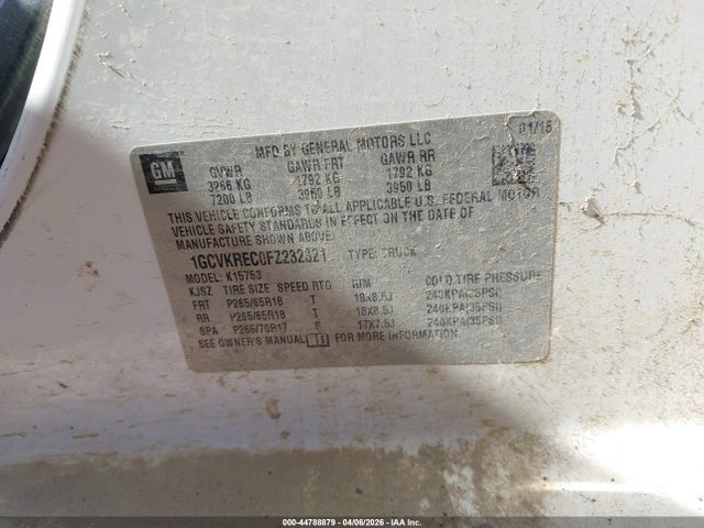 1GCVKREC0FZ232321 Chevrolet Silverado 1500 2lt