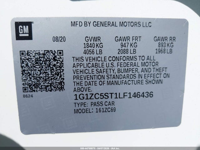 1G1ZC5ST1LF146436 Chevrolet Malibu Fwd 1fl