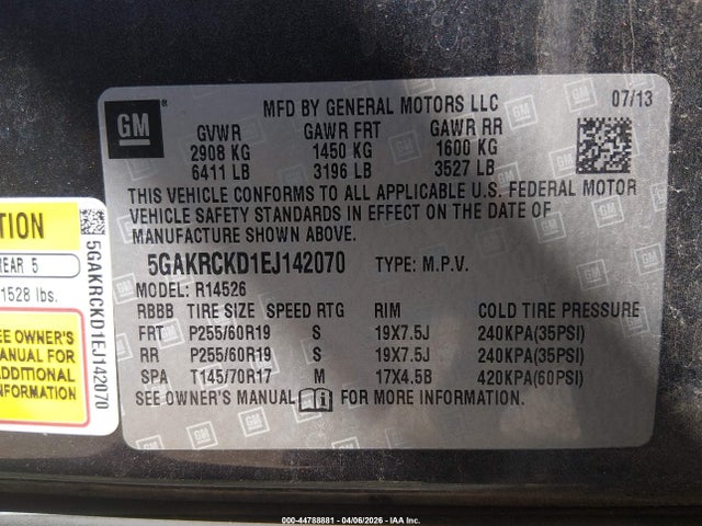 44788881 :رقم المزاد ، 5GAKRCKD1EJ142070 vin ، 2014 Buick Enclave Premium مزاد بيع