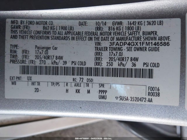 3FADP4GX1FM146586 Ford FIESTA ST