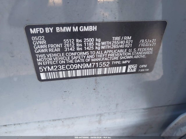 Продаж на аукціоні авто 2022 Bmw X4 M, vin: 5YM23EC09N9M71552, номер лоту: 44788895