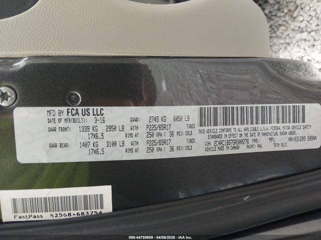 Продаж на аукціоні авто 2016 Chrysler Town & Country Touring, vin: 2C4RC1BG7GR300276, номер лоту: 44788909