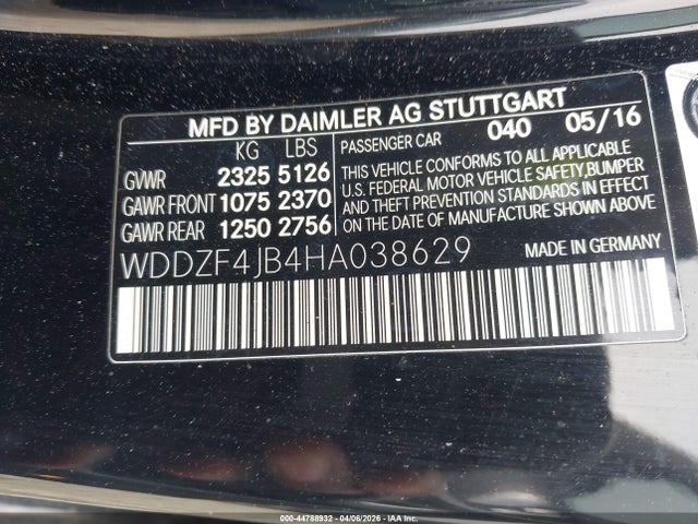 44788932 :رقم المزاد ، WDDZF4JB4HA038629 vin ، 2017 Mercedes-benz E 300 مزاد بيع