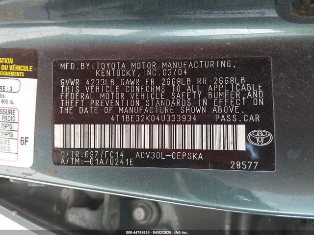 2004 TOYOTA CAMRY 4T1BE32K04U333934 Photo 8