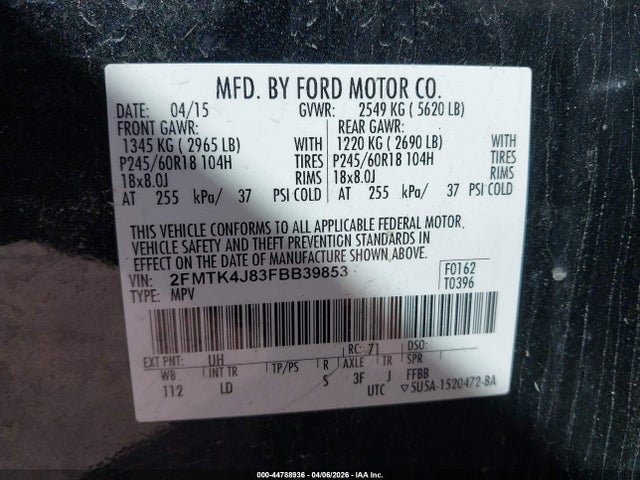 Ford EDGE SEL 2015 2FMTK4J83FBB39853 Image 9