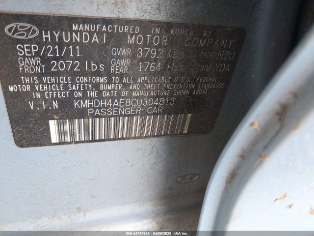 Aukcja sprzedaży 2012 Hyundai Elantra Limited (ulsan Plant), vin: KMHDH4AE8CU304813, numer aukcji: 44788947