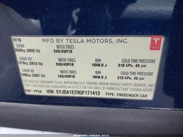 Tesla Model S 60d/70d/75d/85d/90d 2016 5YJSA1E29GF171413 Image 9