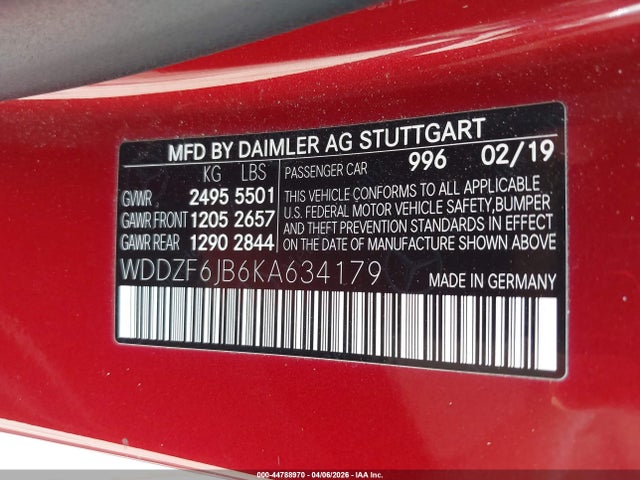Aukcja sprzedaży 2019 Mercedes-benz E 450 4matic, vin: WDDZF6JB6KA634179, numer aukcji: 44788970