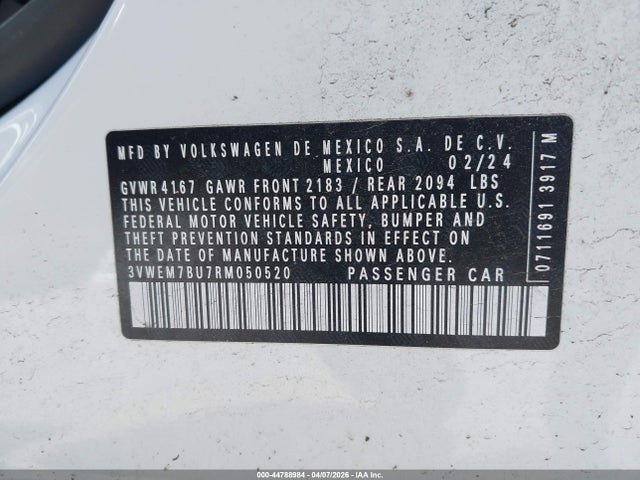 Aukcja sprzedaży 2024 Volkswagen Jetta 1.5t Se, vin: 3VWEM7BU7RM050520, numer aukcji: 44788984