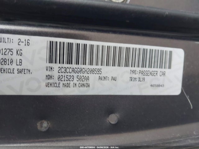 2016 Chrysler 300 300s მანქანა იყიდება აუქციონზე, vin: 2C3CCAGG0GH208595, აუქციონის ნომერი: 44789004