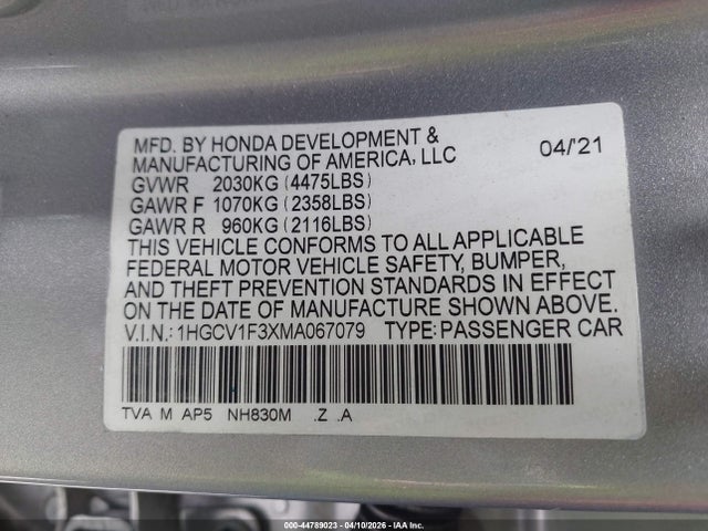 1HGCV1F3XMA067079 Honda Accord Sport