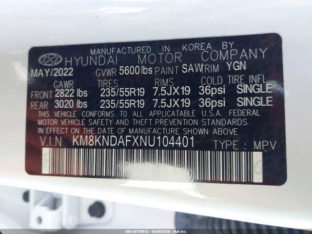 44789032 :رقم المزاد ، KM8KNDAFXNU104401 vin ، 2022 Hyundai Ioniq 5 Sel مزاد بيع