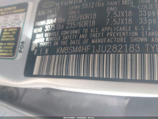 Hyundai Santa Fe Se 2018 KM8SM4HF1JU282183 Image 9