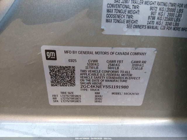 2GC4KNEY5S1191980 Chevrolet Silverado 2500hd 4wd Standard Bed Lt