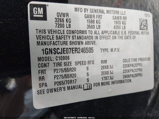 Aukcja sprzedaży 2014 Chevrolet Suburban 1500 Lt, vin: 1GNSCJE07ER246505, numer aukcji: 44789070