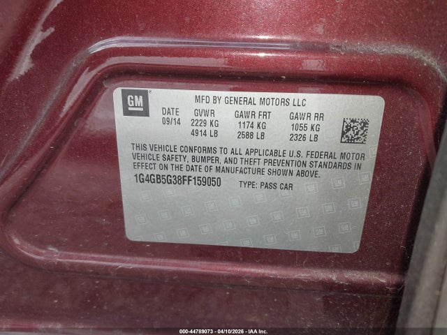 Aukcja sprzedaży 2015 Buick Lacrosse Leather, vin: 1G4GB5G38FF159050, numer aukcji: 44789073