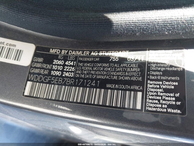 Aukcja sprzedaży 2011 Mercedes-benz C 300 Luxury/sport, vin: WDDGF5EB7BR171241, numer aukcji: 44789075