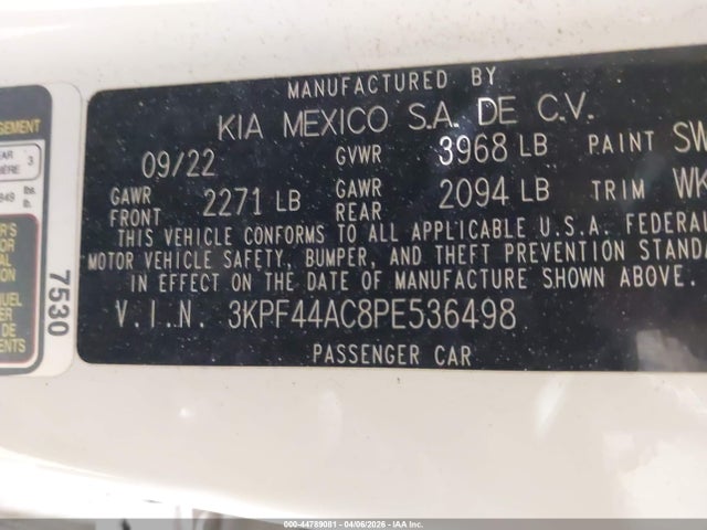 44789081 :رقم المزاد ، 3KPF44AC8PE536498 vin ، 2023 Kia Forte Gt مزاد بيع