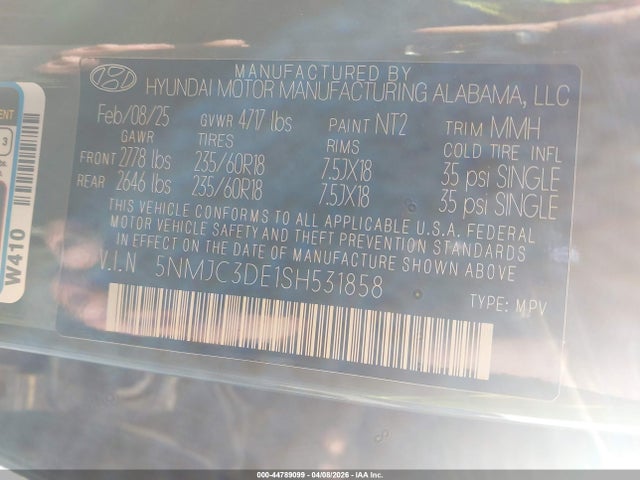 Продаж на аукціоні авто 2025 Hyundai Tucson Sel Convenience, vin: 5NMJC3DE1SH531858, номер лоту: 44789099