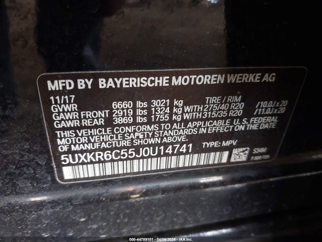 Aukcja sprzedaży 2018 Bmw X5 Xdrive50i, vin: 5UXKR6C55J0U14741, numer aukcji: 44789101