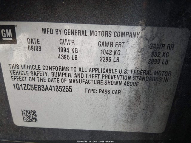 44789111 :رقم المزاد ، 1G1ZC5EB3A4135255 vin ، 2010 Chevrolet Malibu Lt مزاد بيع