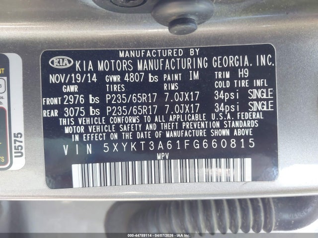 Продаж на аукціоні авто 2015 Kia Sorento Lx, vin: 5XYKT3A61FG660815, номер лоту: 44789114