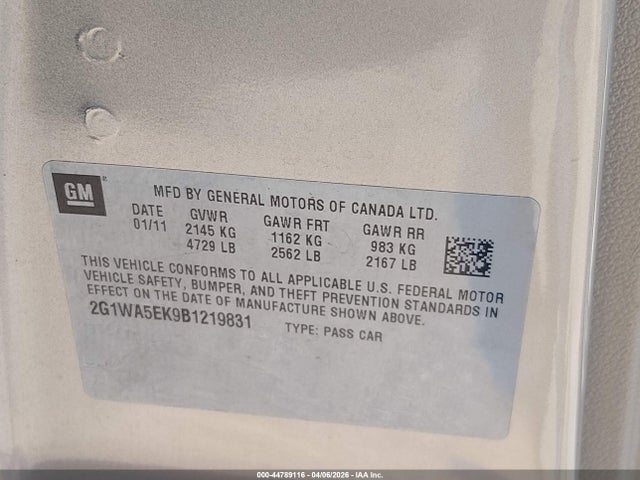Продаж на аукціоні авто 2011 Chevrolet Impala Ls, vin: 2G1WA5EK9B1219831, номер лоту: 44789116