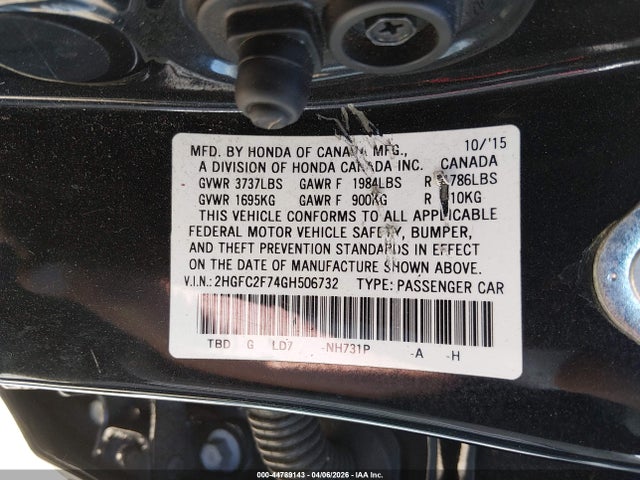 Продажа на аукционе авто 2016 Honda Civic Ex, vin: 2HGFC2F74GH506732, номер лота: 44789143