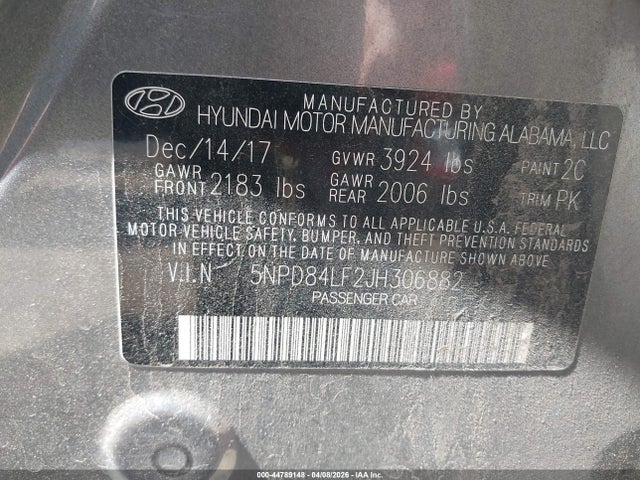 5NPD84LF2JH306882 Hyundai ELANTRA SEL
