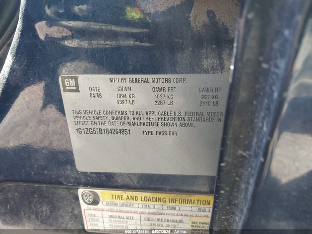 2008 Chevrolet Malibu Ls მანქანა იყიდება აუქციონზე, vin: 1G1ZG57B184264851, აუქციონის ნომერი: 44789154