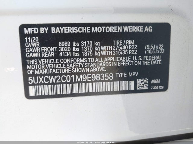 Продаж на аукціоні авто 2021 Bmw X7 Xdrive40i, vin: 5UXCW2C01M9E98358, номер лоту: 44789159