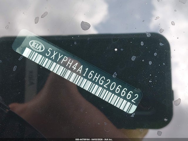 44789164 :رقم المزاد ، 5XYPH4A16HG206662 vin ، 2017 Kia Sorento 2.0t Ex مزاد بيع