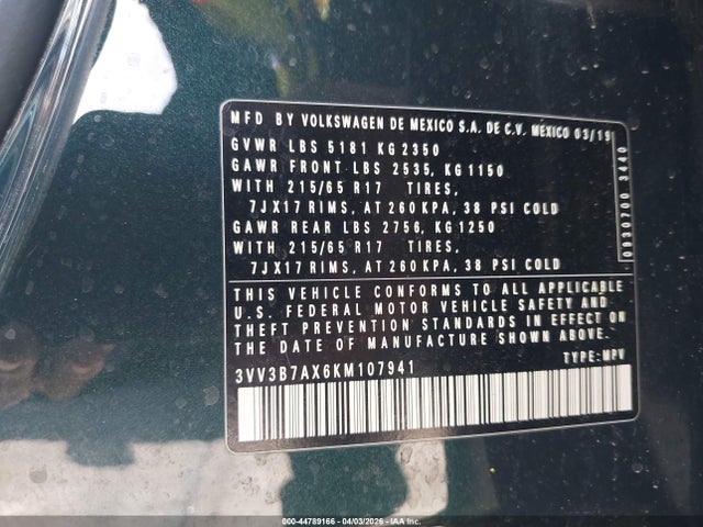 2019 VOLKSWAGEN TIGUAN 3VV3B7AX6KM107941 Photo 8