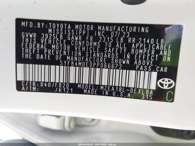 Toyota COROLLA LE 2023 5YFB4MDEOPPO66672 Image 9