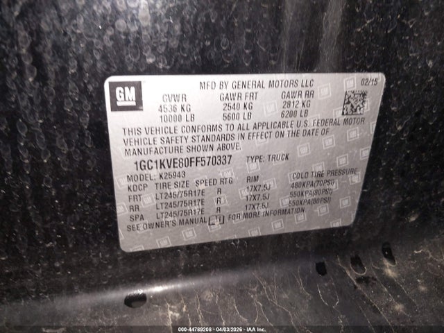 Продажа на аукционе авто 2015 Chevrolet Silverado 2500hd Lt, vin: 1GC1KVE80FF570337, номер лота: 44789208