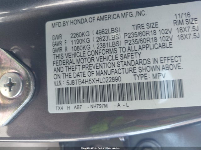5J8TB4H5XHL022890 Acura Rdx Technology Acurawatch Plus Packages/w/technology Package
