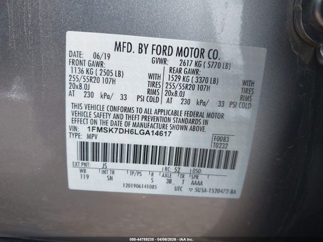 Aukcja sprzedaży 2020 Ford Explorer Xlt, vin: 1FMSK7DH6LGA14617, numer aukcji: 44789235