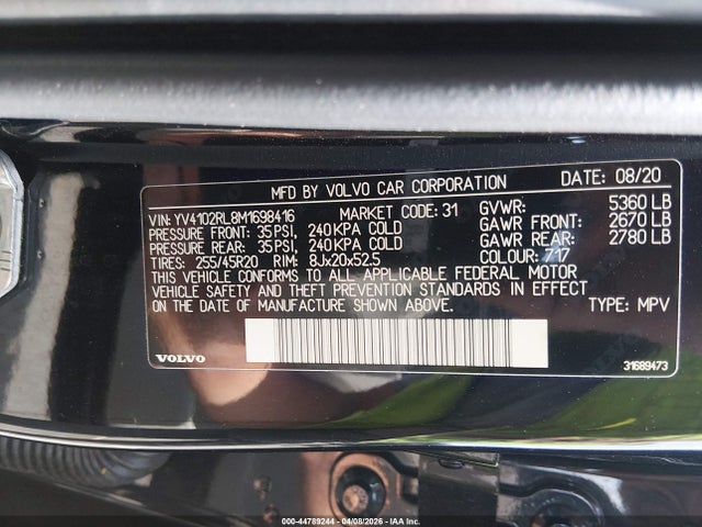 Aukcja sprzedaży 2021 Volvo Xc60 T5 Inscription, vin: YV4102RL8M1698416, numer aukcji: 44789244