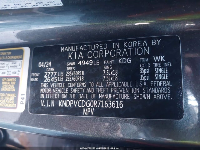 Продажа на аукционе авто 2024 Kia Sportage Hybrid Ex, vin: KNDPVCDG0R7163616, номер лота: 44789252