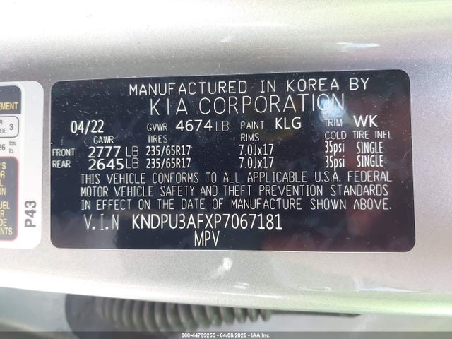 44789255 :رقم المزاد ، KNDPU3AFXP7067181 vin ، 2023 Kia Sportage Lx مزاد بيع