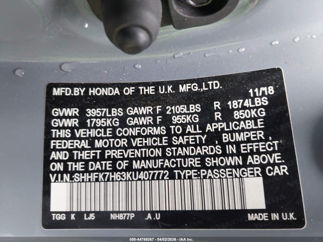 SHHFK7H63KU407772 Honda CIVIC EX