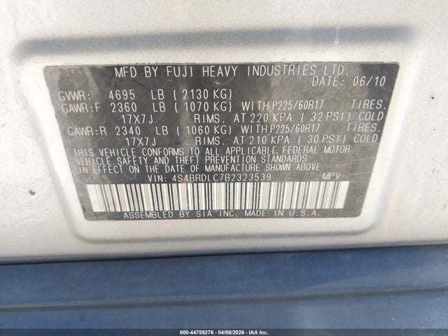 Aukcja sprzedaży 2011 Subaru Outback 3.6r Limited, vin: 4S4BRDLC7B2323539, numer aukcji: 44789276