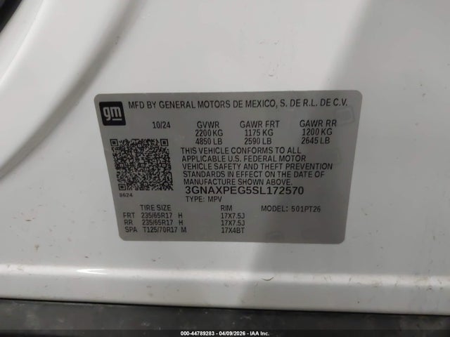 Продажа на аукционе авто 2025 Chevrolet Equinox Awd Lt, vin: 3GNAXPEG5SL172570, номер лота: 44789283